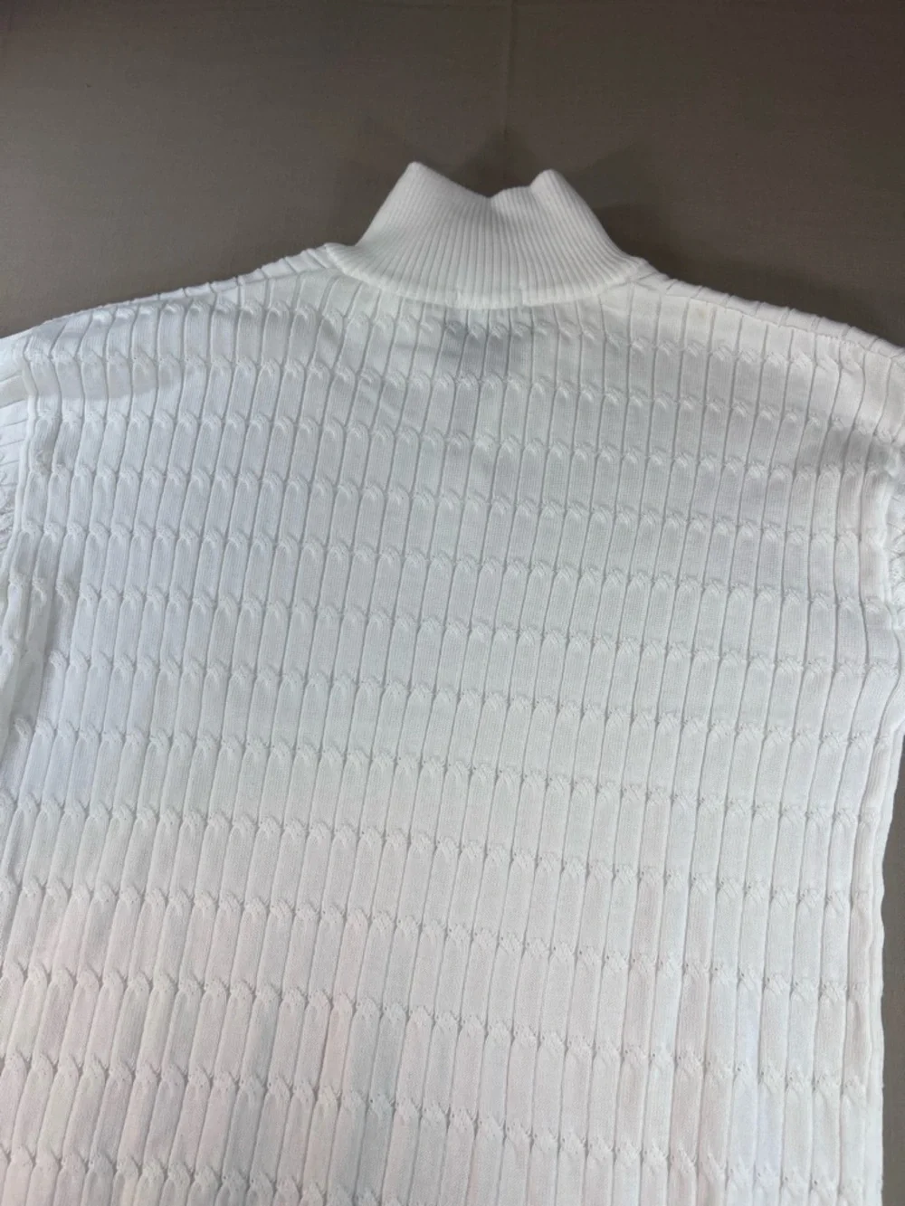 Textured Quarter Zip White Pullover Sweater Cable Knit Style Mock Neck Mens L